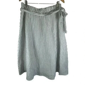 TALBOTS NWT Blue & White Striped Linen Cotton Blend Midi A-Line‎ Skirt Size XLP